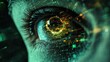 © Johannes - Human eye close-up on green tech background, hacker face and digital data pattern. Concept of cyber security, technology, future, hack, network,