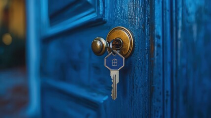 Wall Mural - Welcome Home - Property Investment Concept with Open Door, Key, and Home Keychain in New Home Interior