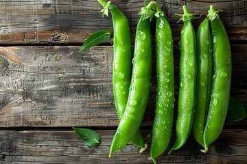 Wall Mural - Fresh Green Peas on Rustic Wooden Table for Healthy Cooking and Natural Food Photography