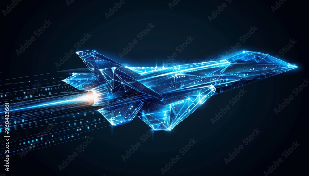 Digital high-speed fighter jet in low poly wireframe, smart Advanced ...