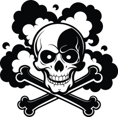 Canvas Print - Skull and Crossbones and grunge smoke silhouette illustration