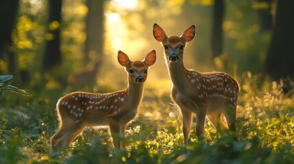 hidden camera shot of forest wildlife family intimate moment captured in natural habitat soft woodland lighting and lush greenery