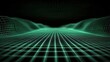 © Johannes - This is an abstract wireframe landscape perspective, with a realistic green grid pattern on a transparent black background. Retro futuristic virtual cyber space background, with a digital mesh