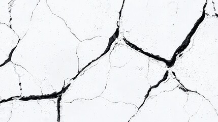 A textured surface features large white cracks intersected by deep black lines, resembling a parched earth effect in bright lighting. It evokes a feeling of dryness and fragility