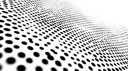 Poster - A series of contrasting black dots is arranged in a fluid, wavy pattern, evoking movement and depth against a bright background. The design emphasizes a rhythmic flow