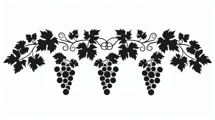 Black vector illustration border drawing design of grape leaf vine