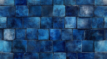 Wall Mural - Intricate blue brick texture with seamless pattern showcasing deep blue tones in high resolution