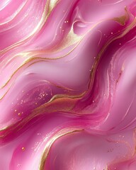 Wall Mural - Elegant abstract pink marble design with fluid patterns and golden accents for luxury decor