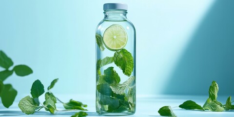 Sticker - Glass bottle filled with water, lime, and mint.