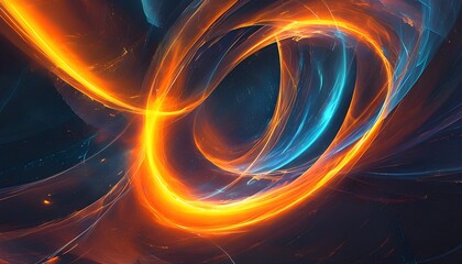 Futuristic glowing orange vortex in a cosmic landscape, bursting with energy and motion in mesmerizing abstract digital art