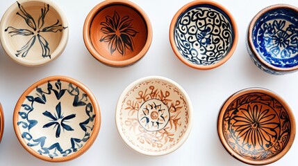 Hand-painted ceramic bowl set from a bird's eye view - unique kitchen decor.