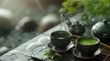 Wall Mural - Custom procedure for tea with matcha