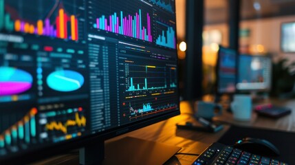 Close-up of a computer monitor showing data analytics software interface. 