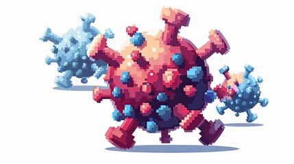 Pixelated 3D Illustration of Three Viruses