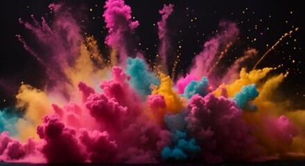 Wall Mural - super slow motion of neon colors splash explosion on dark background