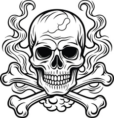 Wall Mural - Skull and Crossbones and grunge smoke sketch illustration