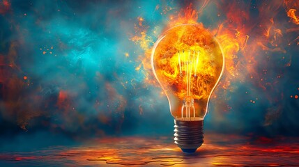 Wall Mural - a glowing light bulb with vibrant flames symbolizes creativity, innovation, and inspiration against 