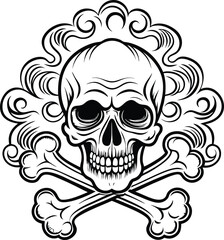 Wall Mural - Skull and Crossbones and grunge smoke sketch illustration