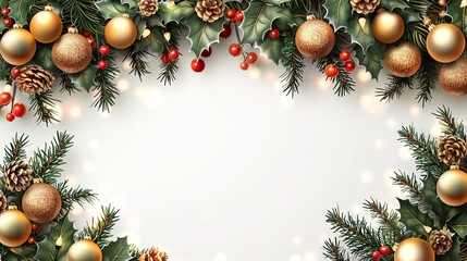 Seamless decorative christmas border with coniferous branches and garlands of christmas lights on transparent background