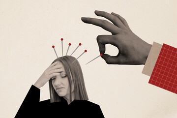 Canvas Print - Composite collage image of hand pin headache tired worker health problems billboard comics zine minimal