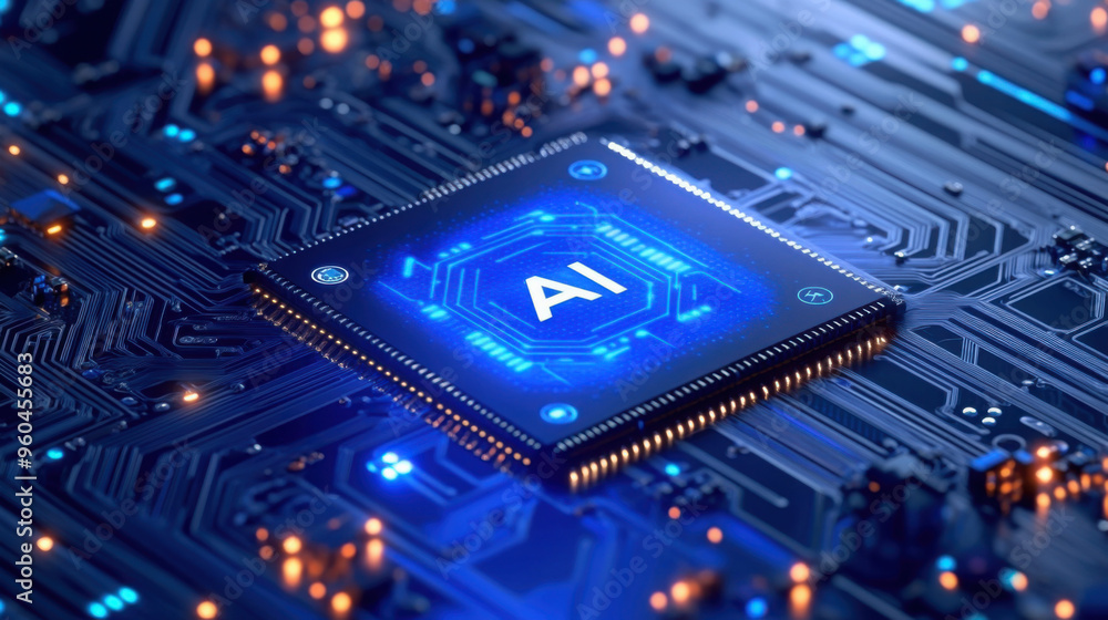 3D illustration of the chip with holographic text