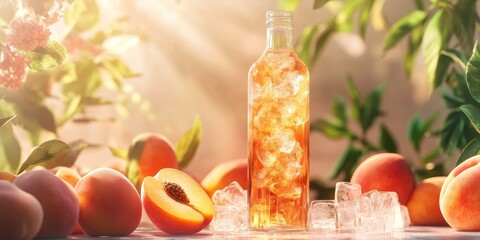 Sticker - Peach iced tea with peaches and ice.