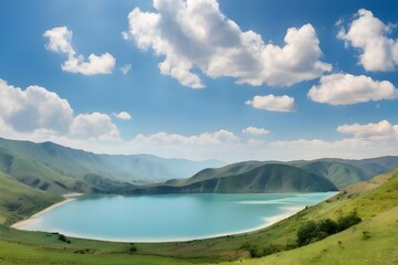 Wall Mural - Widely panoramic view of the Goygol - lake in Azerbaijan located in the reserve Generative AI