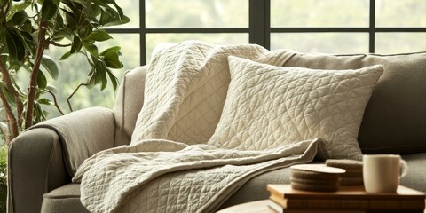 Canvas Print - Cozy sofa, throw, pillows, and a mug.