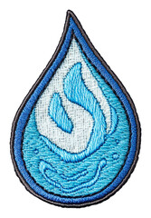 blue wave patch with water droplet, cut out - stock png.
