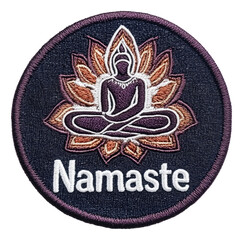 Namaste patch with meditating figure, cut out - stock png.