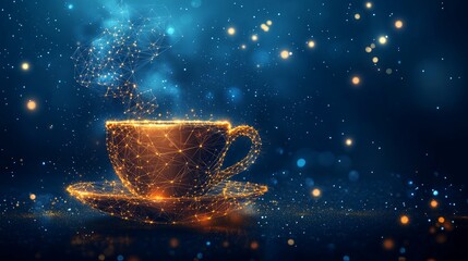 Wall Mural - coffee cup. tea cup. vector polygonal image in the form of a starry sky or space, consisting of poin