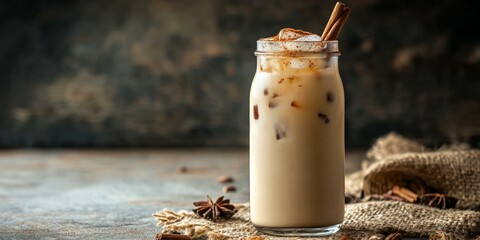 Wall Mural - Iced cinnamon coffee drink in a glass.