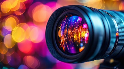 Wall Mural - Camera Lens Capturing Colorful Bokeh Lights