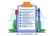 © FAHMI  - Business emergency plan concept, disaster checklist, business continuity and resilience building concept, pencil with blinking emergency plan paper. flat vector illustration on background.