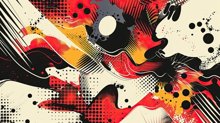 Backdrop with red tones abstract shapes comic motifs and halftone gradients