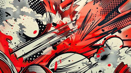 Sticker - Retro red backdrop with comic-style shock waves and detailed halftone patterns