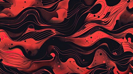 Sticker - Dynamic red wallpaper with bold wave shapes and intricate halftone patterns