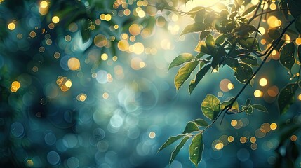 Sticker - Dreamy forest scene with bokeh light effects and soft leaf silhouettes for a calm vibe