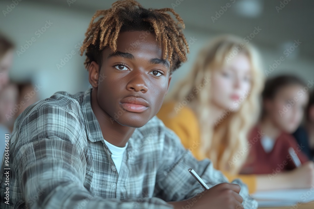 tense examination scene in high school technical course multiethnic ...