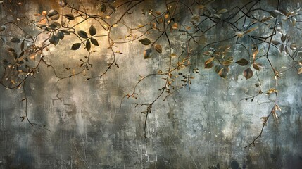 Wall Mural - Serene forest backdrop with hand-painted leaves and branches in soft warm light