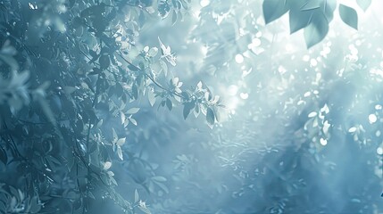 Poster - Wallpaper with semi-transparent leaves and gentle light flares in soft colors