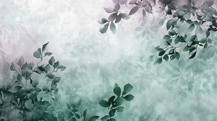 Canvas Print - Forest background with lace-like leaves and misty gradients in emerald tones