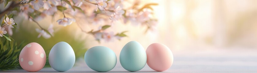 Poster - Pastel Easter Eggs with Spring Blossoms.