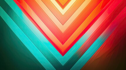 Wall Mural - 80s wallpaper with bold zigzag patterns and neon glow over a gradient in red teal orange