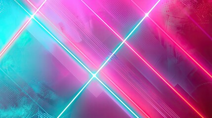 Wall Mural - Intersecting lines and neon glow layered over a gradient in red teal and violet tones