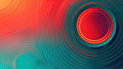 Canvas Print - Neon glow effects and concentric circles layered on a gradient of red teal and orange hues