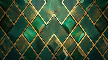 Elegant overlapping diamond shapes in gold with jade and turquoise gradients for a luxurious Art Deco look