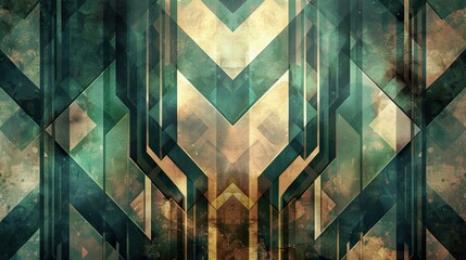 Canvas Print - Glamorous Art Deco backdrop featuring bold angular patterns in bronze and ivory highlighted by deep teal and turquoise gradients