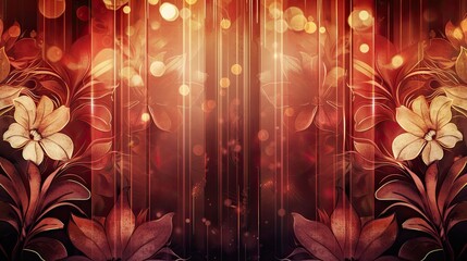 Wall Mural - Bronze floral motifs over a deep red and burgundy gradient Art Deco background