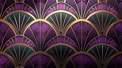 Wall Mural - Bronze angular designs over a purple and emerald gradient Art Deco background
